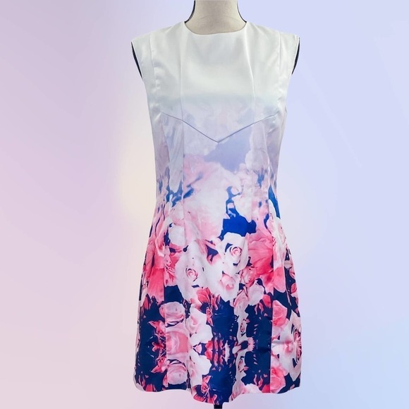 OMBRE White Floral Sleeveless Mini Sheath Dress - Picture 10 of 11